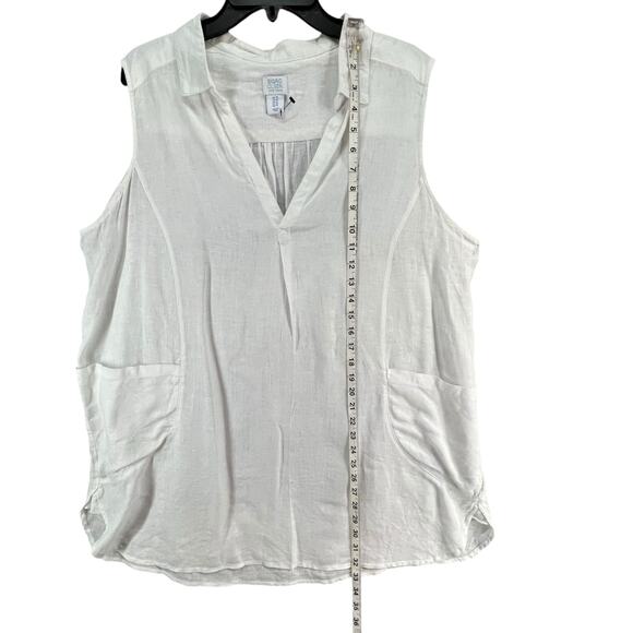 Sigrid Olsen Shirt Womens 1X White Linen Sleeveless V Neck Collared Pockets Top - Picture 6 of 9